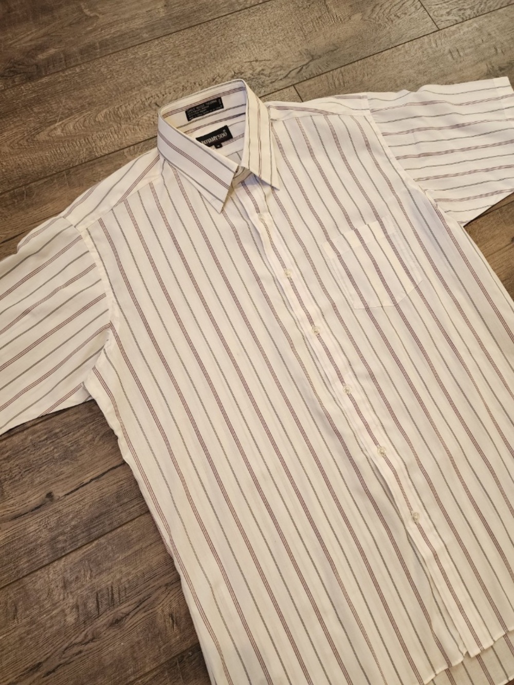 Botany 500 Mens Size 16 Button Up Vintage Vertical Stripes Short Sleeve White